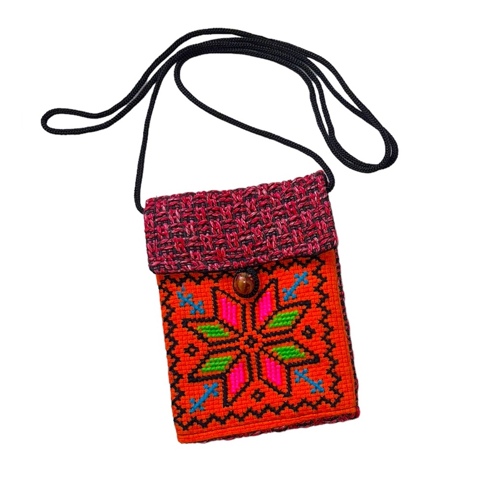 Handmade Crosstitch, small Crossbody purse with wooden bead closure